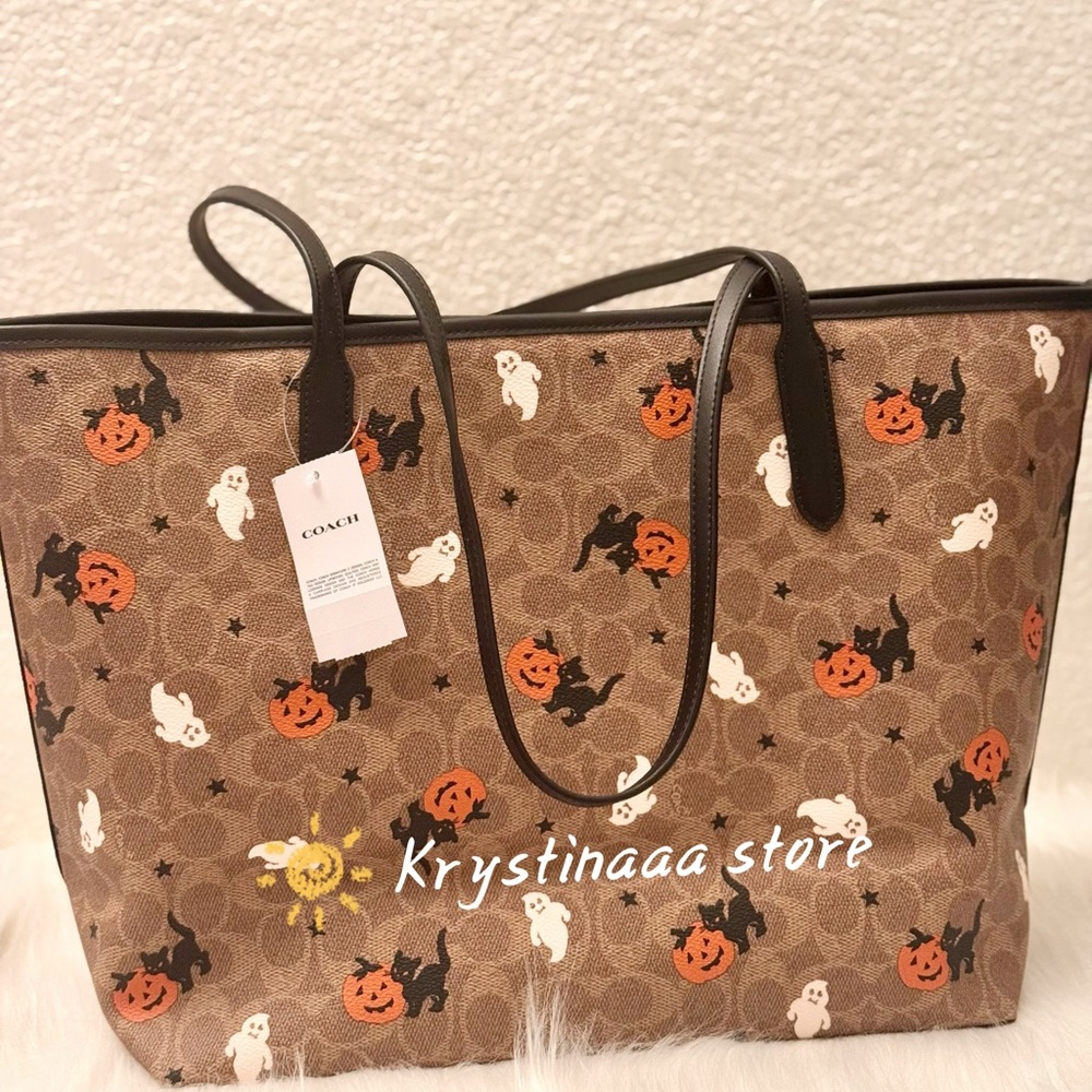 Coach City Tote In Signature Canvas With Halloween Print CW450 - Picture 3 of 13